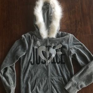 Adorable Justice fluffy zip up jacket